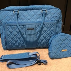 Vera Bradley microfiber Weekender and medium cosmetic bag